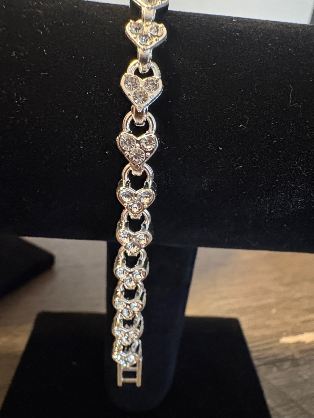 Silver-Tone Crystal Heart Link Bracelet - Brand